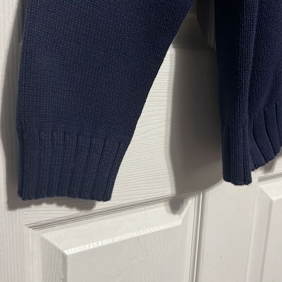 🔥 Vintage TOMMY HILFIGER Heavy Cotton Navy Knit V-Neck Sweater - Men Sz L - GUC - Picture 3 of 11